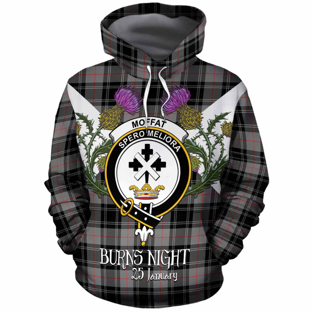 Moffat Tartan Family Crest Cotton Hoodie Scottish Burns Night Thistle Floral