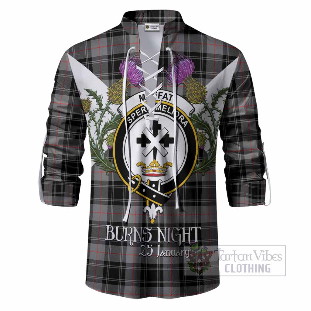 Moffat Tartan Family Crest Ghillie Shirt Scottish Burns Night Thistle Floral