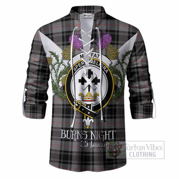 Moffat Tartan Family Crest Ghillie Shirt Scottish Burns Night Thistle Floral