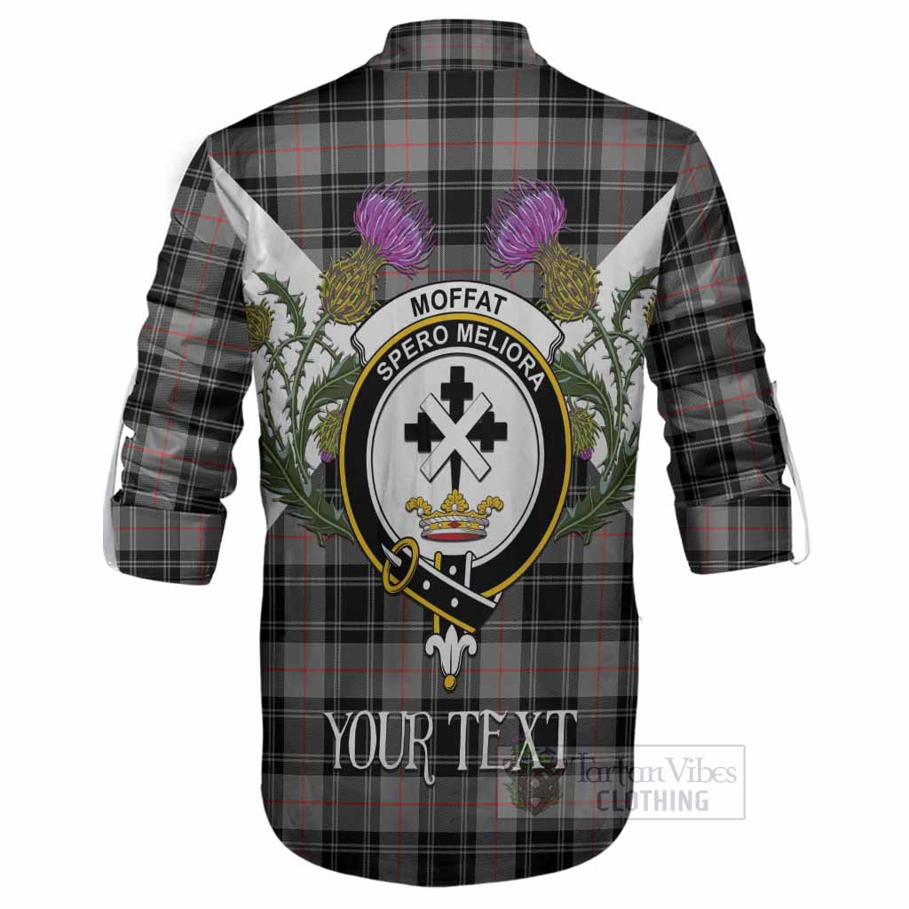 Moffat Tartan Family Crest Ghillie Shirt Scottish Burns Night Thistle Floral