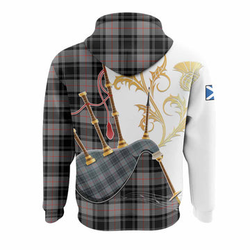 Moffat Tartan Family Crest Hoodie Bagpipes with Scottish Thistle