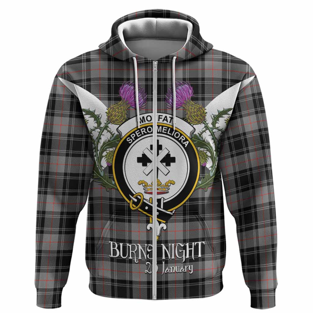 Moffat Tartan Family Crest Hoodie Scottish Burns Night Thistle Floral