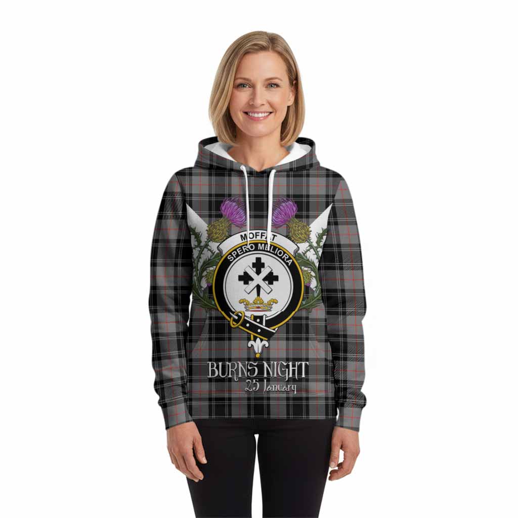 Moffat Tartan Family Crest Hoodie Scottish Burns Night Thistle Floral