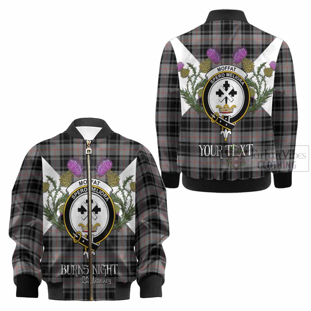 Moffat Tartan Family Crest Kid Bomber Jacket Scottish Burns Night Thistle Floral