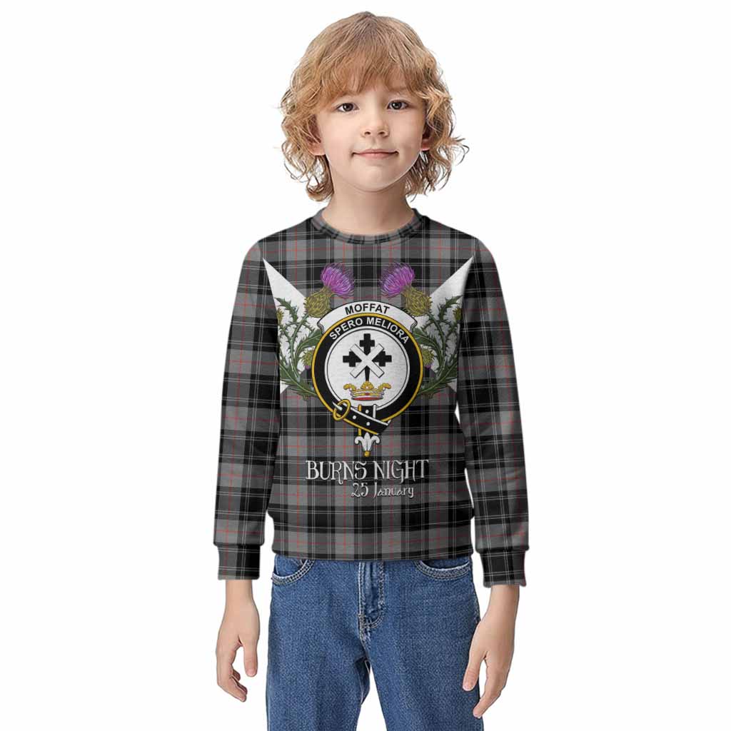 Moffat Tartan Family Crest Kid Knitted Sweatshirt Scottish Burns Night Thistle Floral