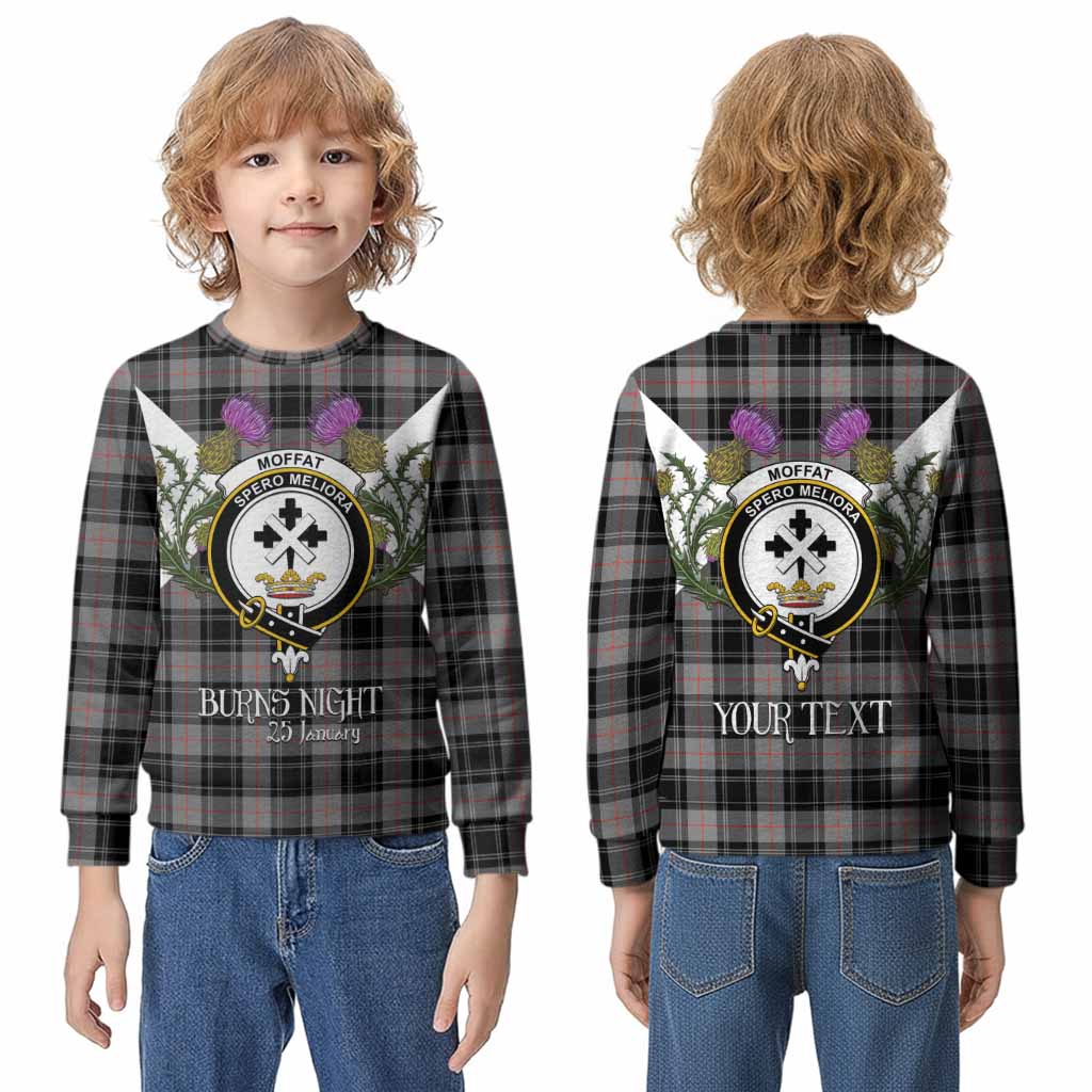 Moffat Tartan Family Crest Kid Knitted Sweatshirt Scottish Burns Night Thistle Floral