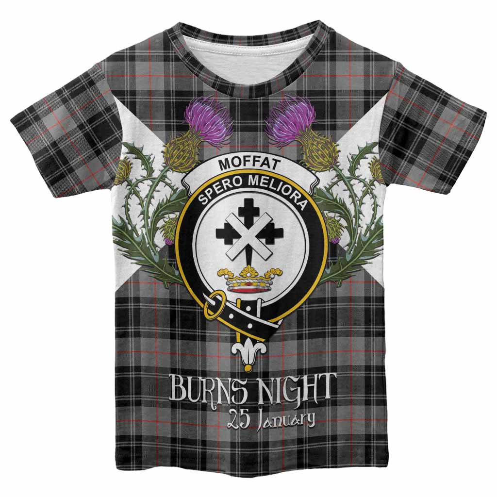 Moffat Tartan Family Crest Kid T-shirt Scottish Burns Night Thistle Floral