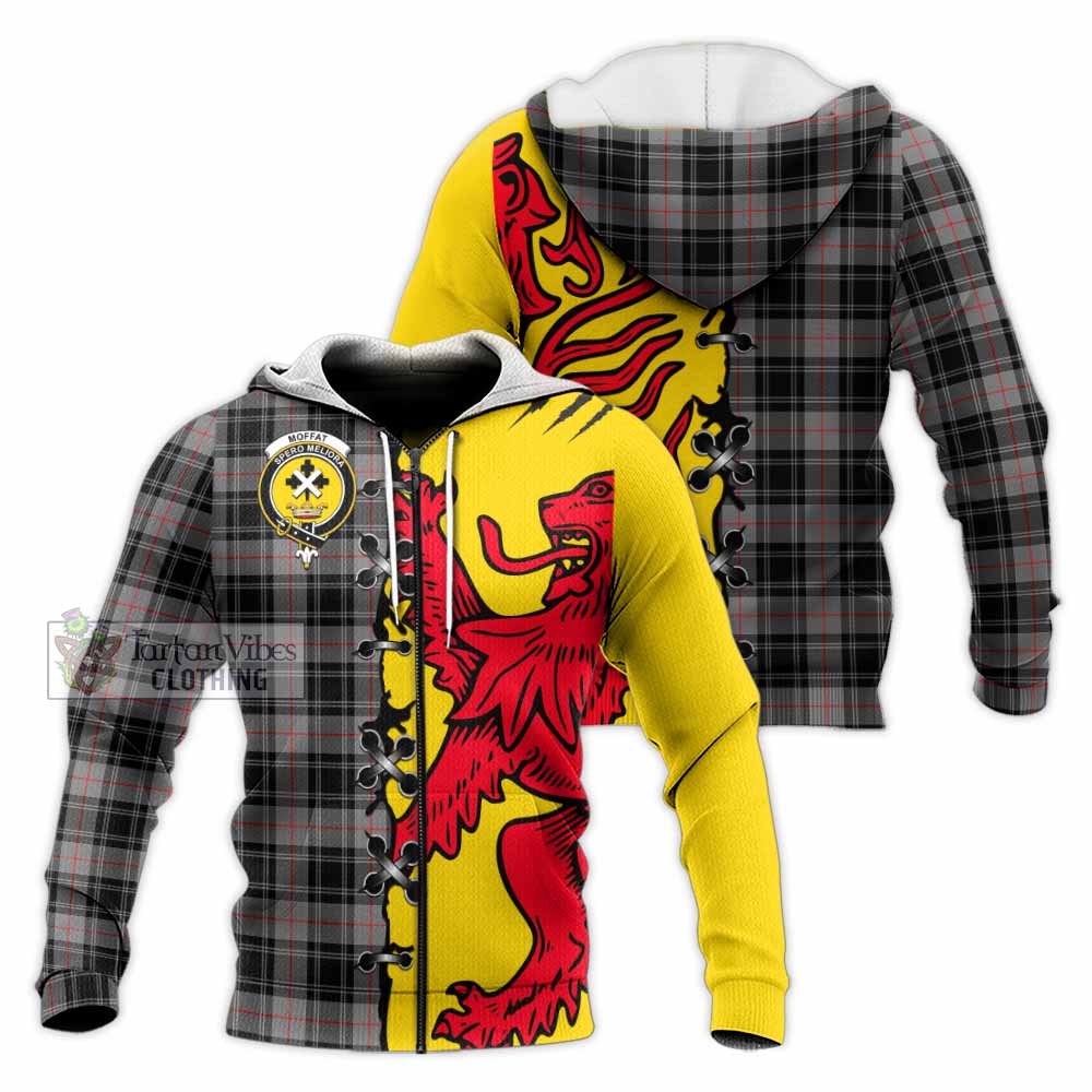 Moffat Tartan Family Crest Knitted Hoodie Lion Rampant Honor - Tartan Vibes Clothing