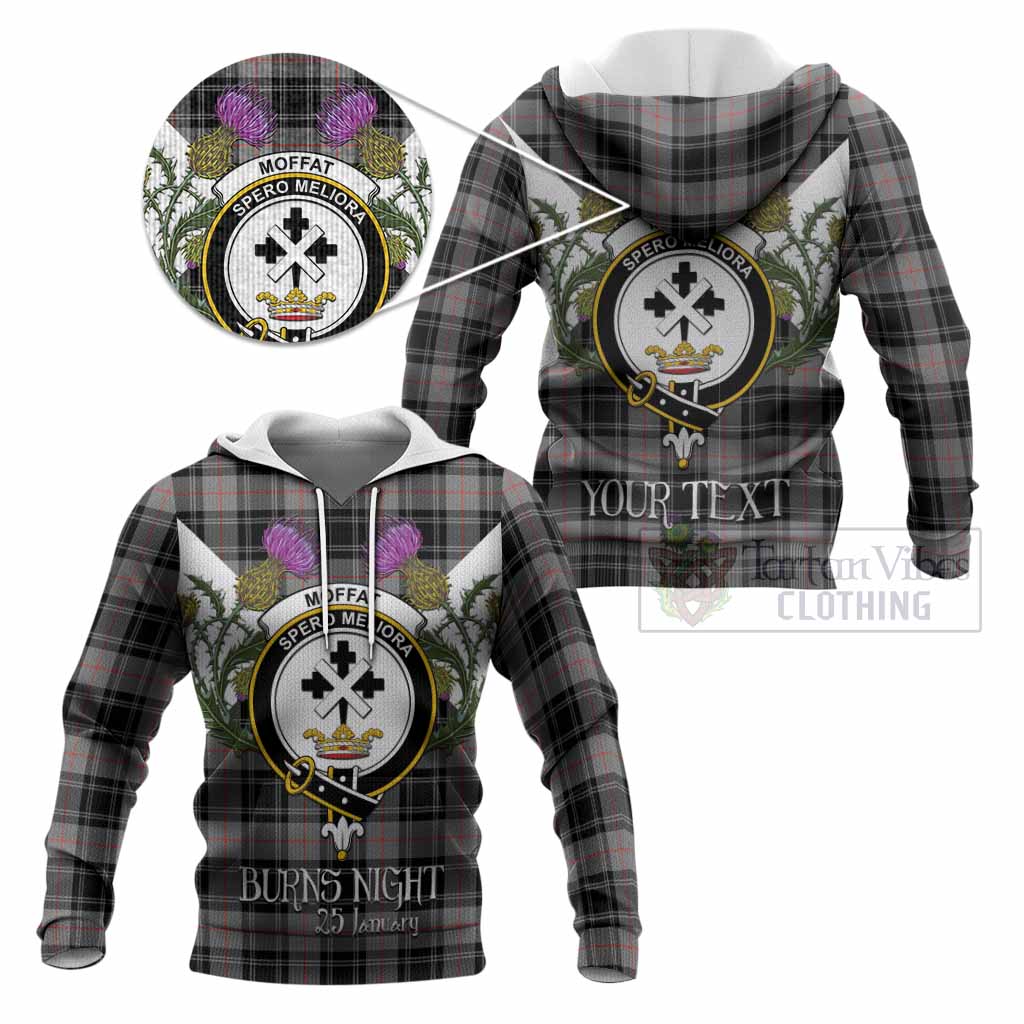 Moffat Tartan Family Crest Knitted Hoodie Scottish Burns Night Thistle Floral