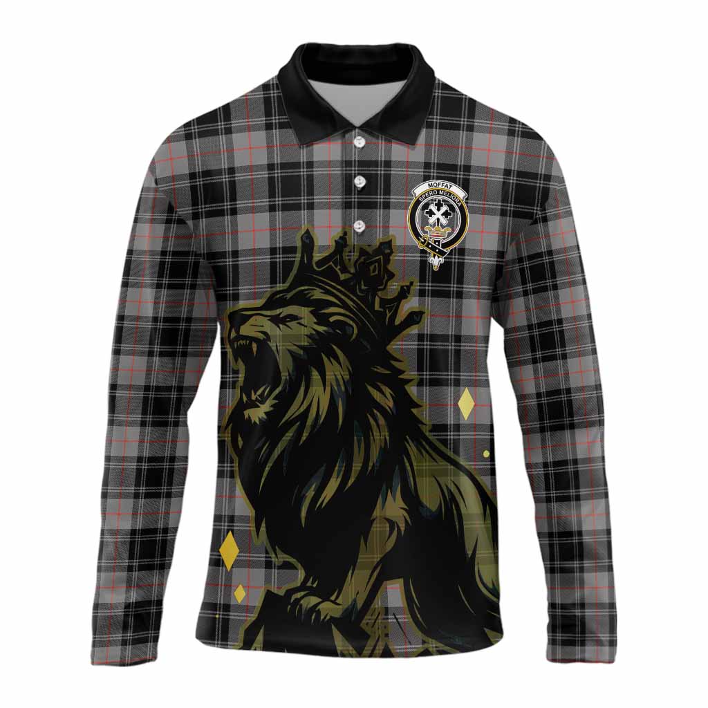 Moffat Tartan Family Crest Long Sleeve Polo Shirt Crowned Lion Roaring