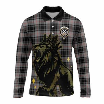 Moffat Tartan Family Crest Long Sleeve Polo Shirt Crowned Lion Roaring