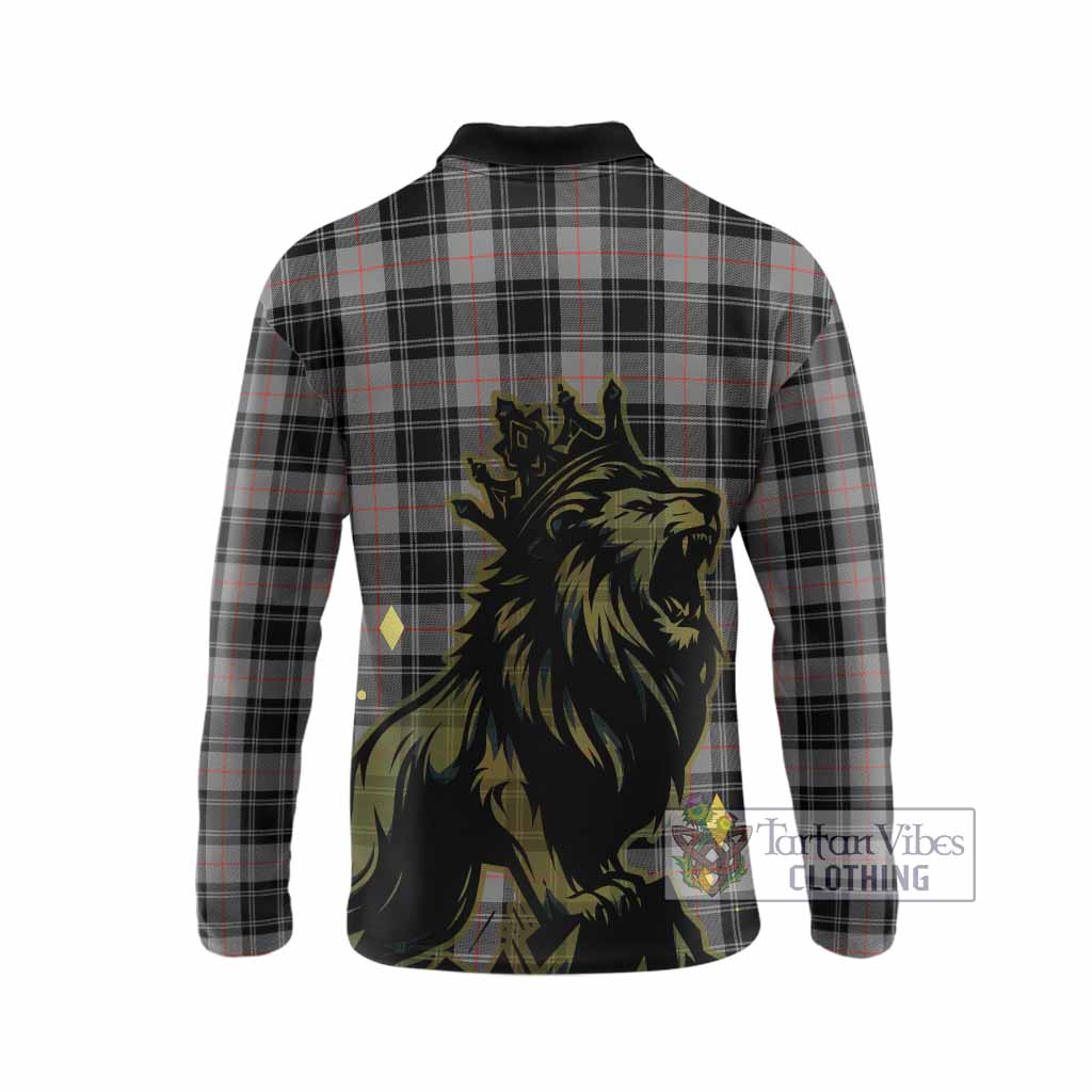 Moffat Tartan Family Crest Long Sleeve Polo Shirt Crowned Lion Roaring