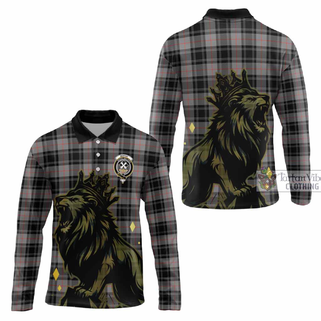 Moffat Tartan Family Crest Long Sleeve Polo Shirt Crowned Lion Roaring
