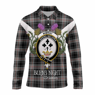 Moffat Tartan Family Crest Long Sleeve Polo Shirt Scottish Burns Night Thistle Floral