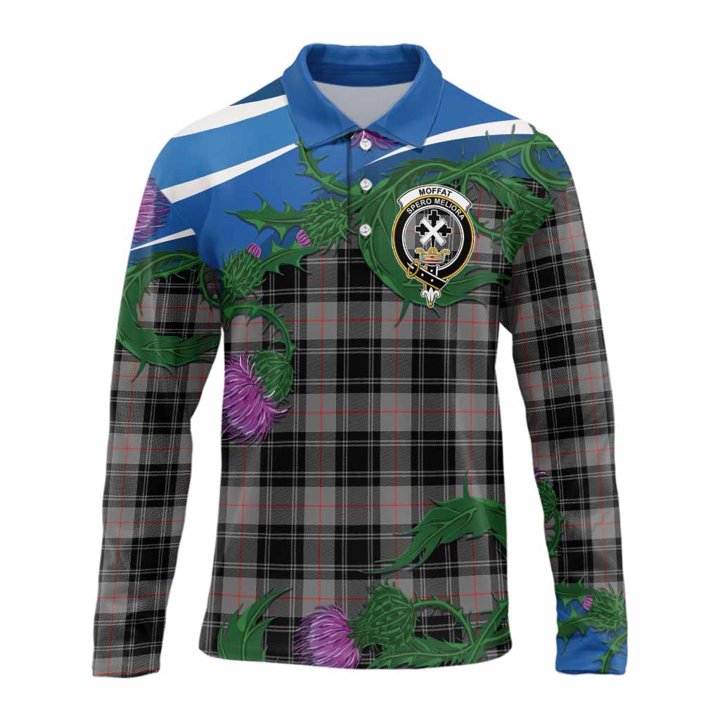 Moffat Tartan Family Crest Long Sleeve Polo Shirt Thistle in Minimalism