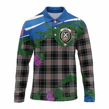 Moffat Tartan Family Crest Long Sleeve Polo Shirt Thistle in Minimalism
