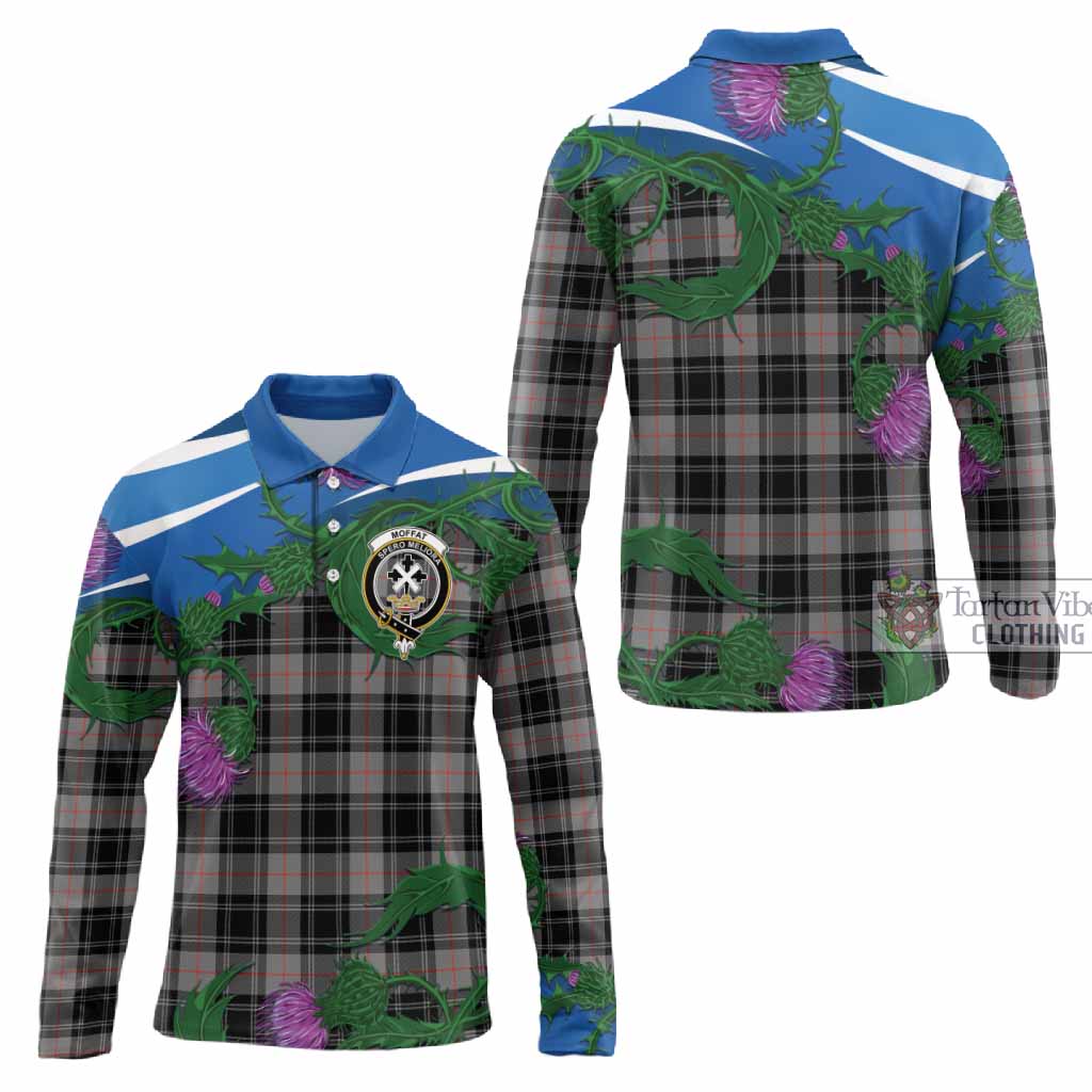 Moffat Tartan Family Crest Long Sleeve Polo Shirt Thistle in Minimalism