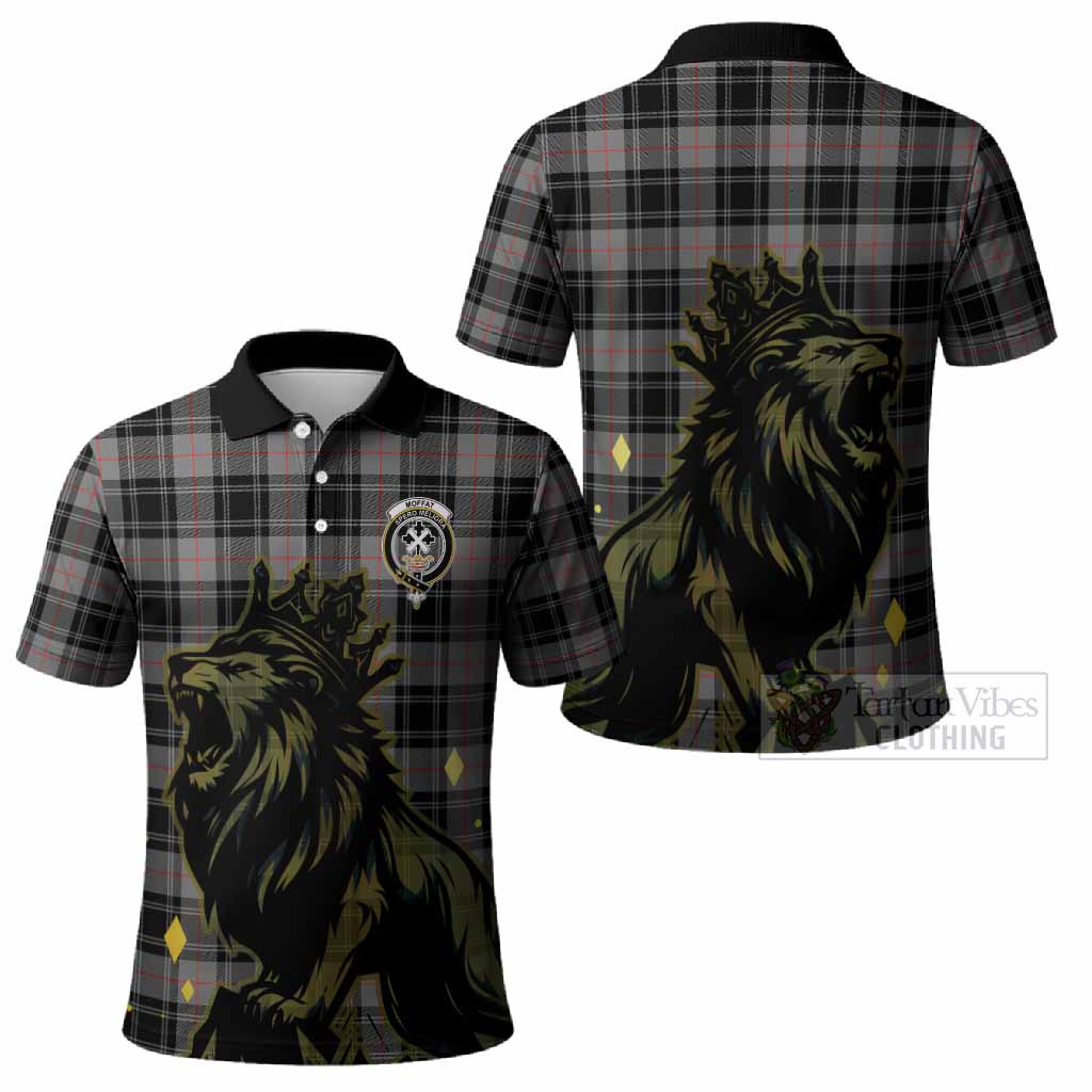 Moffat Tartan Family Crest Polo Shirt Crowned Lion Roaring