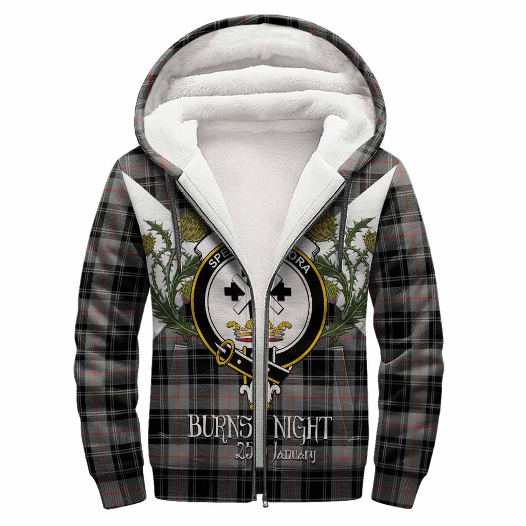 Moffat Tartan Family Crest Sherpa Hoodie Scottish Burns Night Thistle Floral