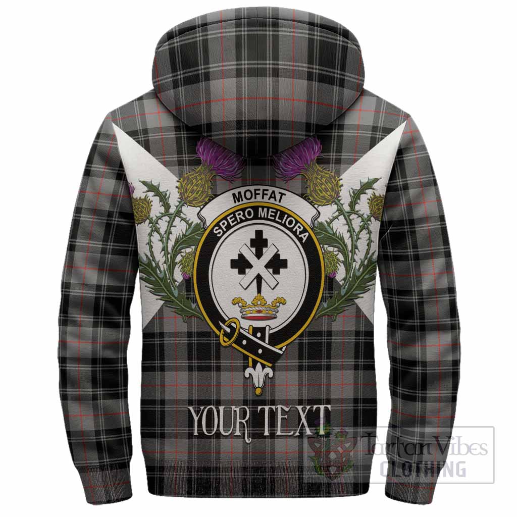 Moffat Tartan Family Crest Sherpa Hoodie Scottish Burns Night Thistle Floral
