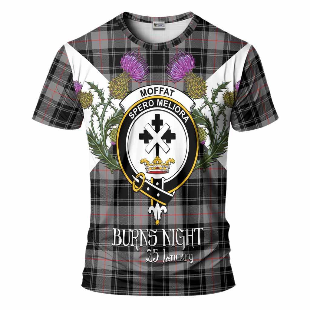 Moffat Tartan Family Crest T-Shirt Scottish Burns Night Thistle Floral