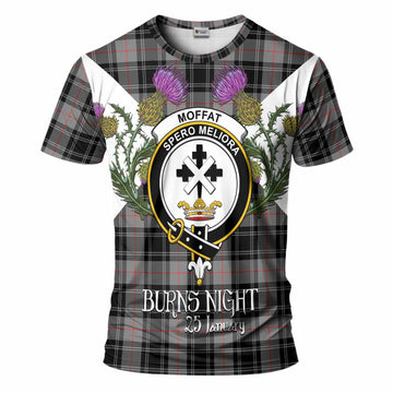 Moffat Tartan Family Crest T-Shirt Scottish Burns Night Thistle Floral