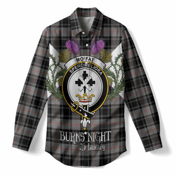 Moffat Tartan Family Crest Women Casual Shirt Scottish Burns Night Thistle Floral