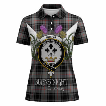 Moffat Tartan Family Crest Women Polo Shirt Scottish Burns Night Thistle Floral