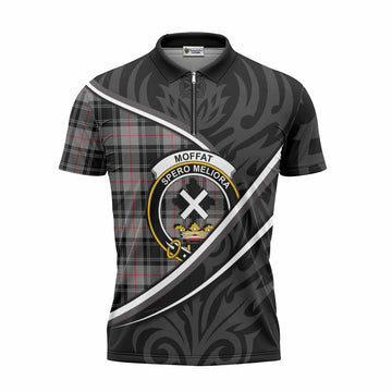 Moffat Tartan Family Crest Zipper Polo Shirt Celtic Scottish Thistle Floral