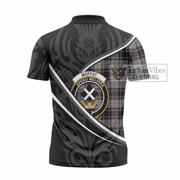 Moffat Tartan Family Crest Zipper Polo Shirt Celtic Scottish Thistle Floral