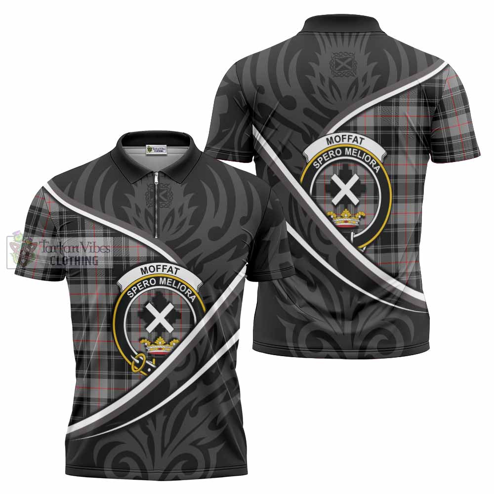 Moffat Tartan Family Crest Zipper Polo Shirt Celtic Scottish Thistle Floral - Tartan Vibes Clothing