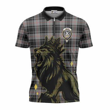 Moffat Tartan Family Crest Zipper Polo Shirt Crowned Lion Roaring