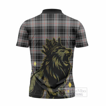 Moffat Tartan Family Crest Zipper Polo Shirt Crowned Lion Roaring