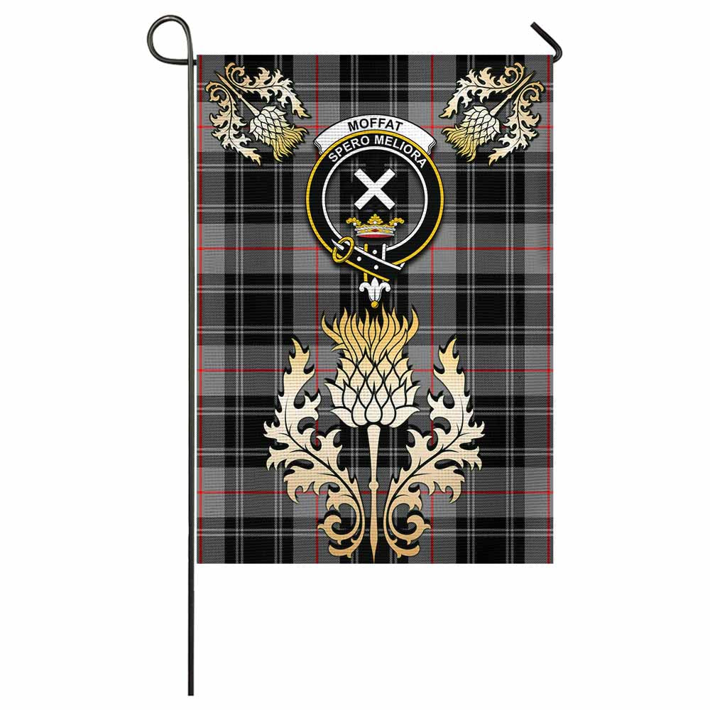 Moffat Tartan Garden Flag with Golden Regal Scottish Thistle Emblem - Tartan Vibes Clothing