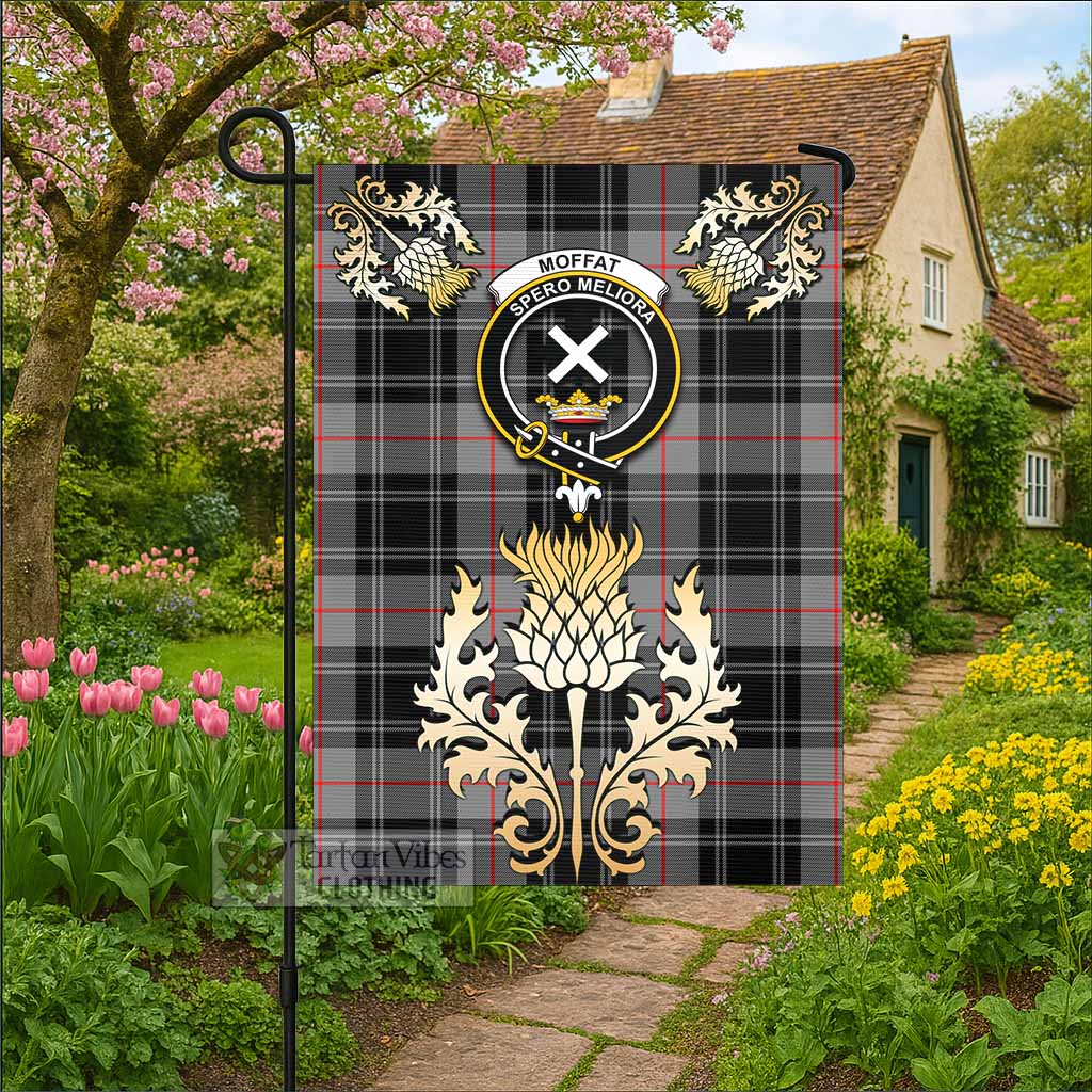 Moffat Tartan Garden Flag with Golden Regal Scottish Thistle Emblem - Tartan Vibes Clothing