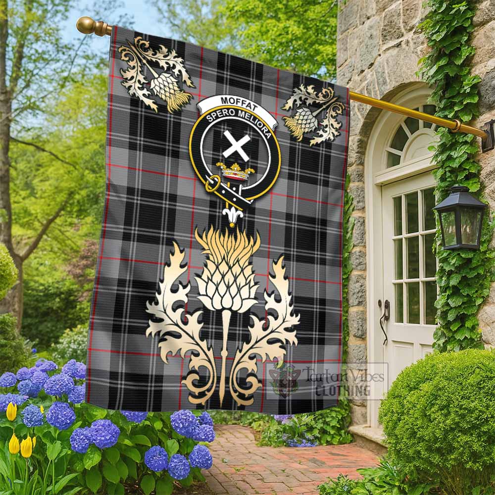 Moffat Tartan Garden Flag with Golden Regal Scottish Thistle Emblem - Tartan Vibes Clothing