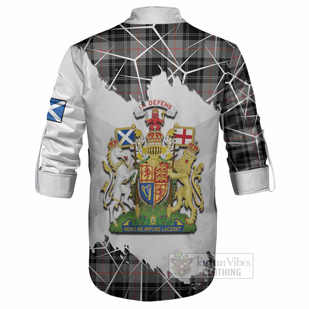 Moffat Tartan Ghillie Shirt with Family Crest and Lion Rampant Grunge Style