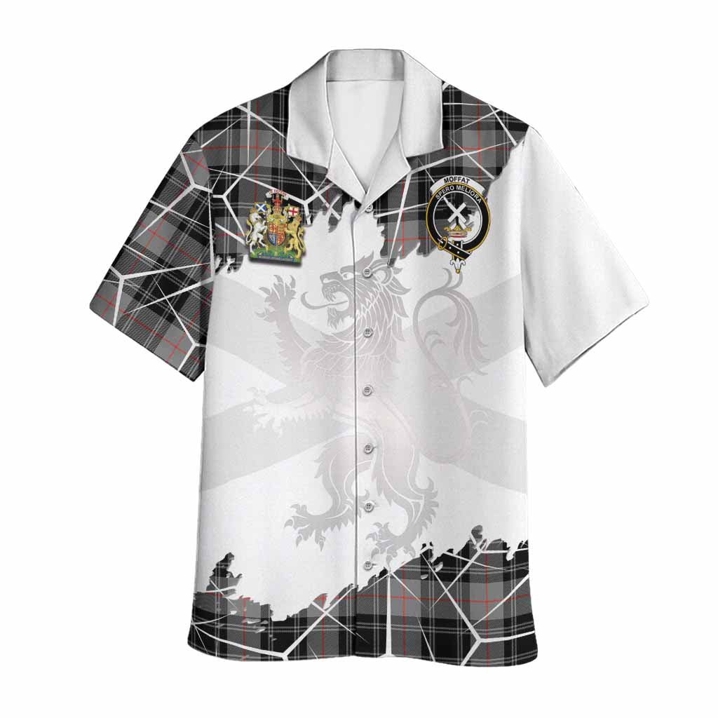 Moffat Tartan Hawaiian Shirt with Family Crest and Lion Rampant Grunge Style