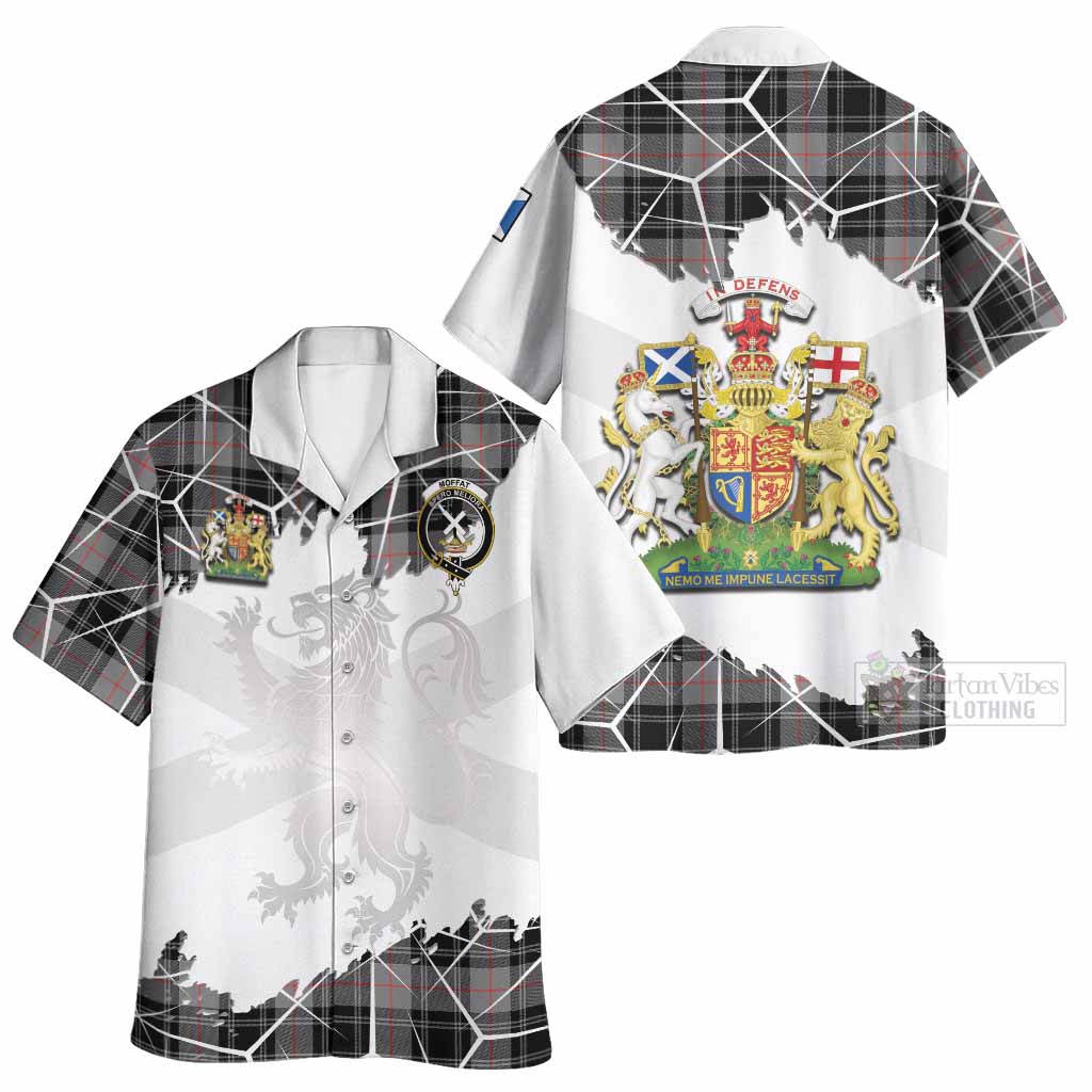 Moffat Tartan Hawaiian Shirt with Family Crest and Lion Rampant Grunge Style