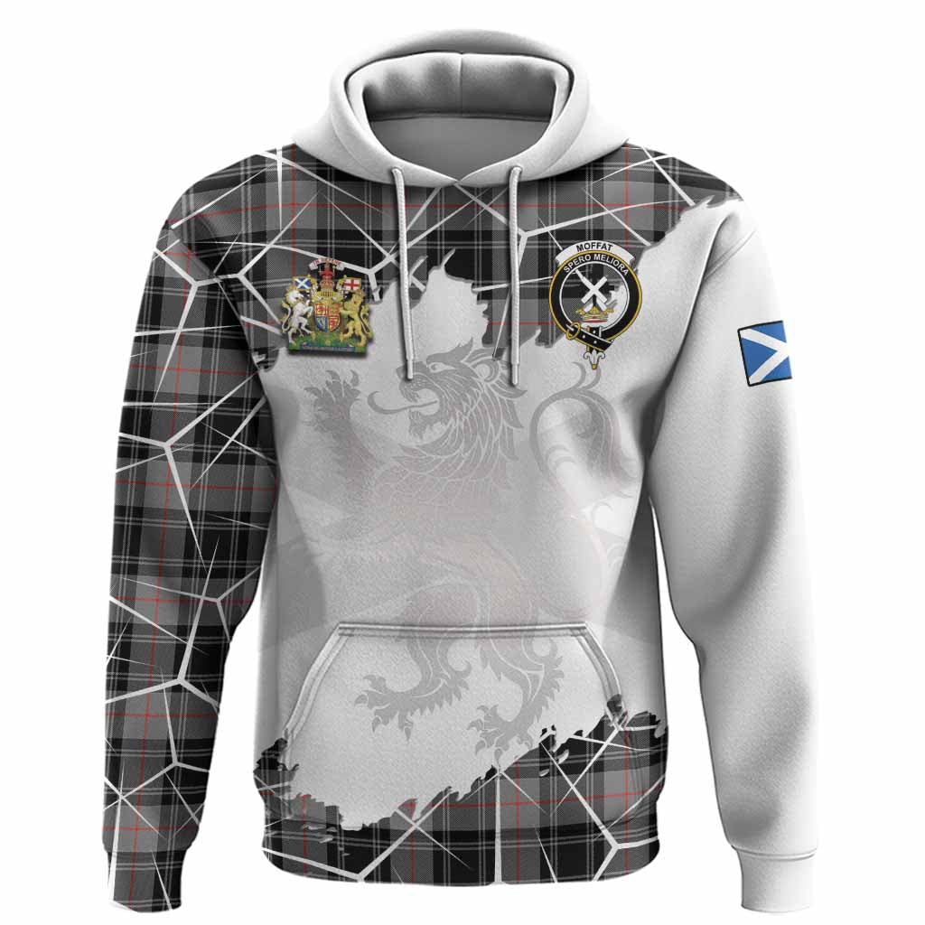 Moffat Tartan Hoodie with Family Crest and Lion Rampant Grunge Style