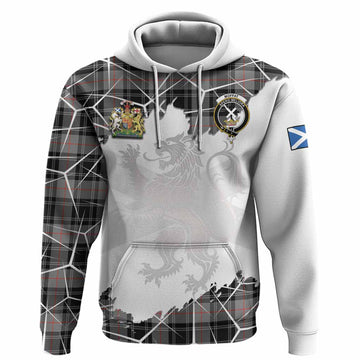 Moffat Tartan Hoodie with Family Crest and Lion Rampant Grunge Style