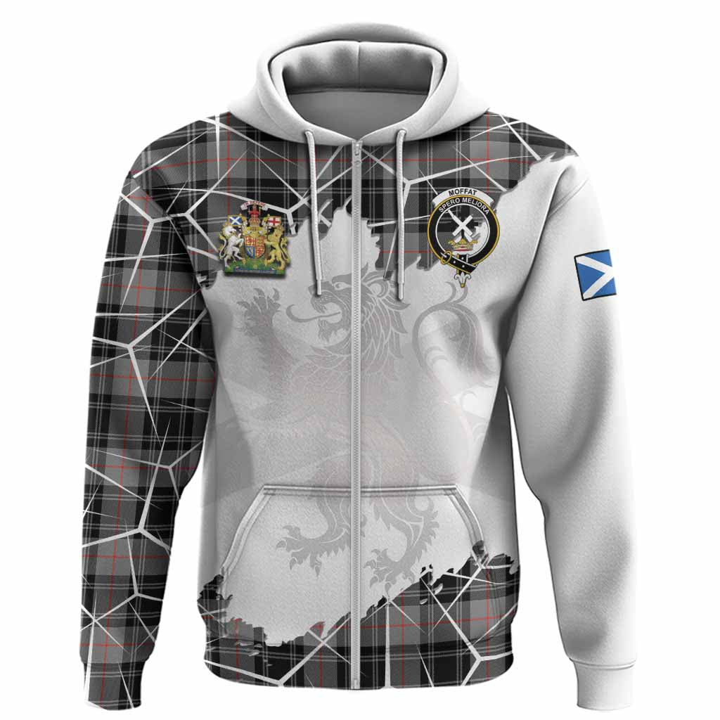 Moffat Tartan Hoodie with Family Crest and Lion Rampant Grunge Style