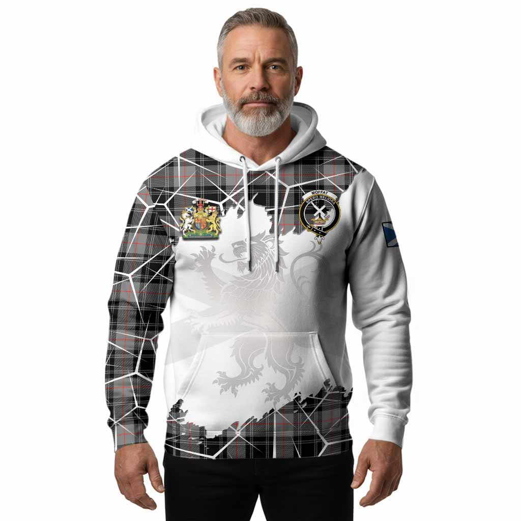 Moffat Tartan Hoodie with Family Crest and Lion Rampant Grunge Style