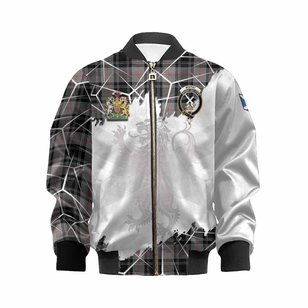 Moffat Tartan Kid Bomber Jacket with Family Crest and Lion Rampant Grunge Style