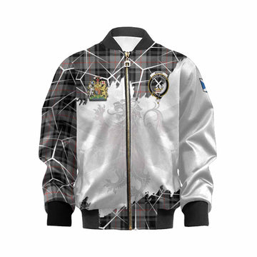 Moffat Tartan Kid Bomber Jacket with Family Crest and Lion Rampant Grunge Style