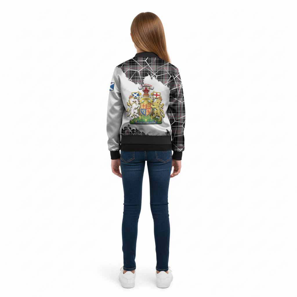 Moffat Tartan Kid Bomber Jacket with Family Crest and Lion Rampant Grunge Style