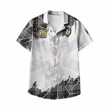 Moffat Tartan Kid Hawaiian Shirt with Family Crest and Lion Rampant Grunge Style