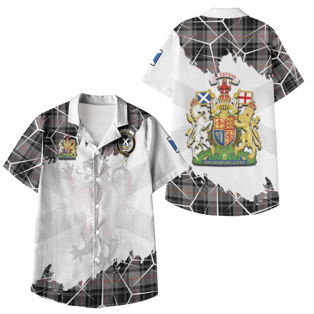 Moffat Tartan Kid Hawaiian Shirt with Family Crest and Lion Rampant Grunge Style