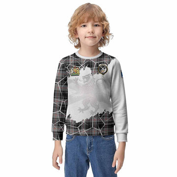 Moffat Tartan Kid Knitted Sweatshirt with Family Crest and Lion Rampant Grunge Style
