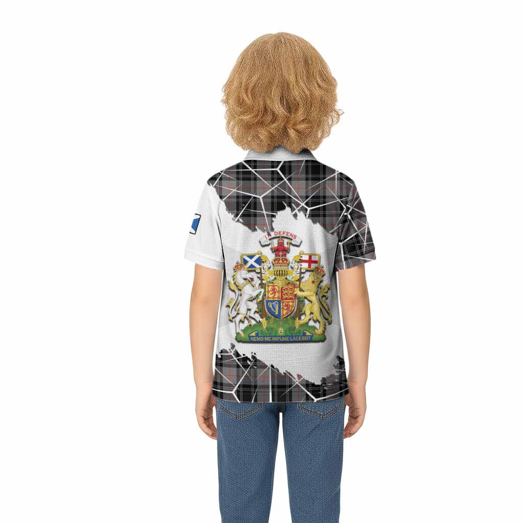 Moffat Tartan Kid Polo Shirt with Family Crest and Lion Rampant Grunge Style